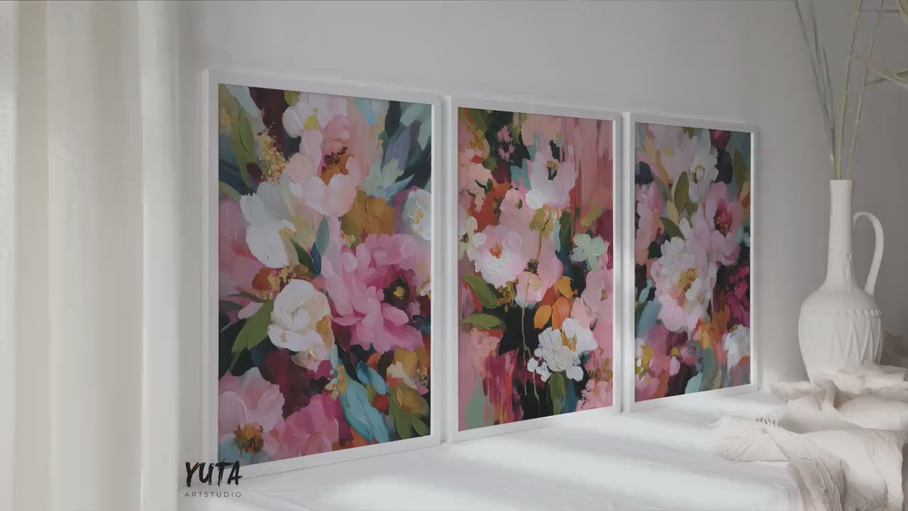 Pink Floral Wall Art Set of 3