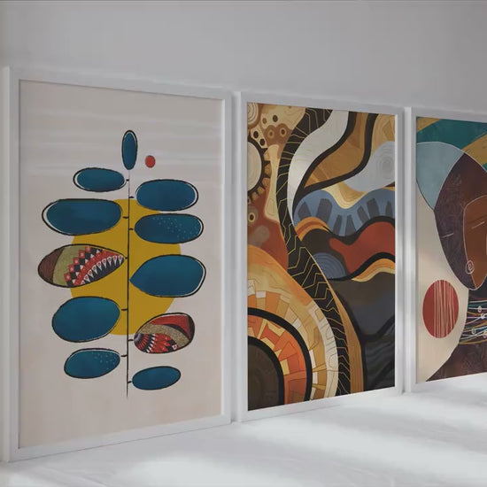 Modern colorful african american art set of 3 print. Abstract ethnic black woman gallery wall set.