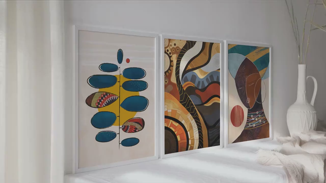 Modern colorful african american art set of 3 print. Abstract ethnic black woman gallery wall set.