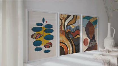 Modern colorful african american art set of 3 print. Abstract ethnic black woman gallery wall set.