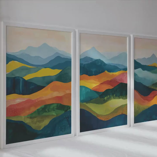 Colorful abstract mountains wall art set of 3 prints