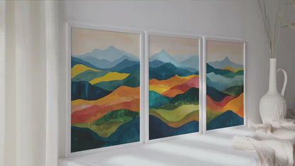 Colorful abstract mountains wall art set of 3 prints