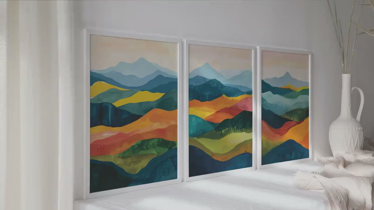 Colorful abstract mountains wall art set of 3 prints