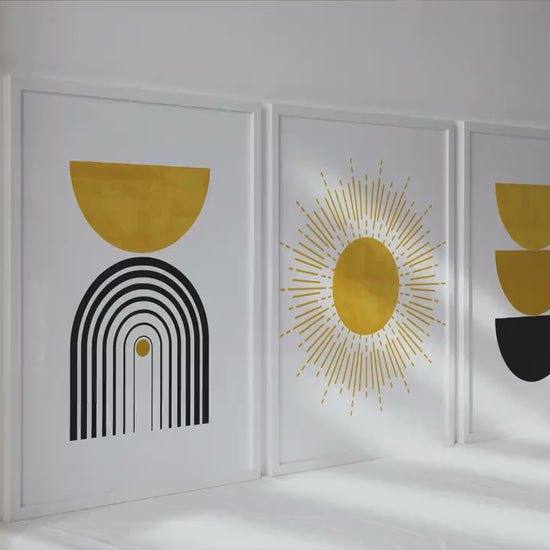 Black Mustard Yellow Boho Wall Art Set of 3