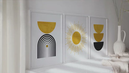 Black Mustard Yellow Boho Wall Art Set of 3