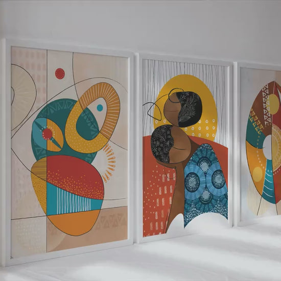 Abstract African Wall Art Set of 3 Print. Modern Colorful Gallery Wall Set