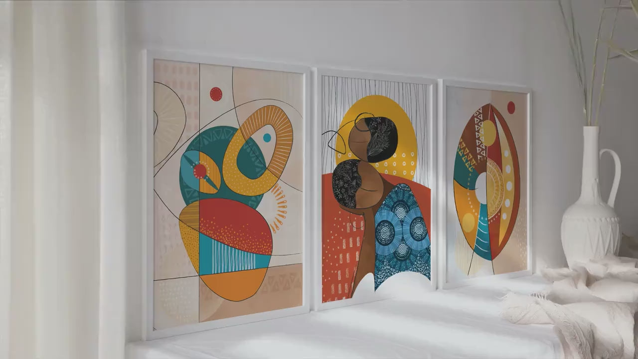 Abstract African Wall Art Set of 3 Print. Modern Colorful Gallery Wall Set