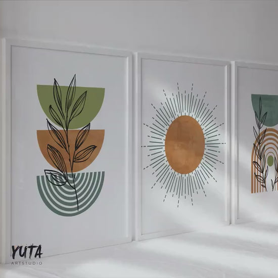 Terracotta Green Boho Wall Art Set of 3 Print