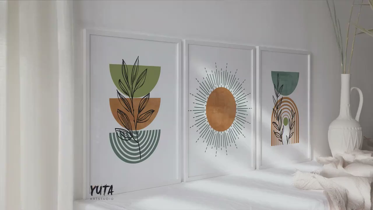 Terracotta Green Boho Wall Art Set of 3 Print