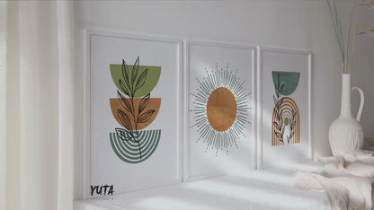 Terracotta Green Boho Wall Art Set of 3 Print