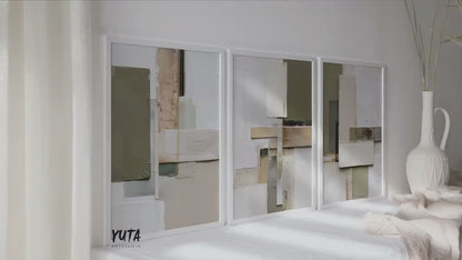 Neutral Abstract Art. Olive Beige Minimal Geometric Triptych