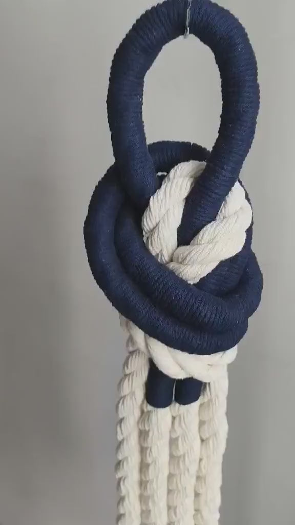 Navy Cotton Rope Macrame Wall Hanging,  Scandinavian Coastal Decor