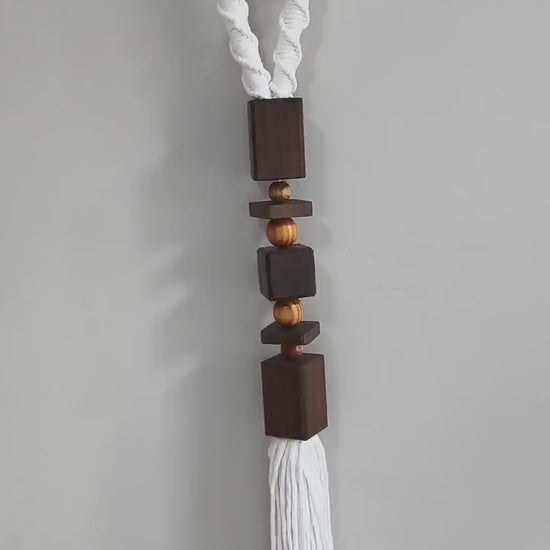 Macrame Wall Hanging, Wood Bead Wall Decor, Long Tassel Wall Hanging, Narrow Vertical Wall Accent