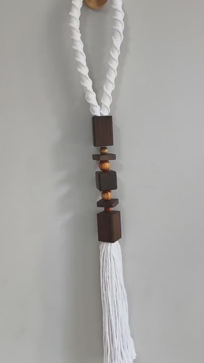 Macrame Wall Hanging, Wood Bead Wall Decor, Long Tassel Wall Hanging, Narrow Vertical Wall Accent