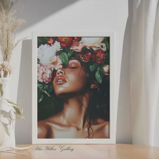 Black Woman Portrait Print: Afrocentric Abstract Floral Wall Art