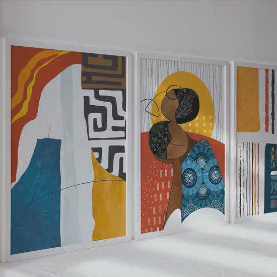 African wall art set of 3 print. Modern abstract black people art