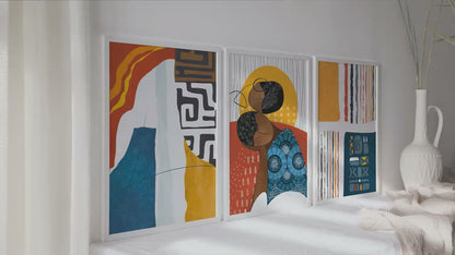 African wall art set of 3 print. Modern abstract black people art