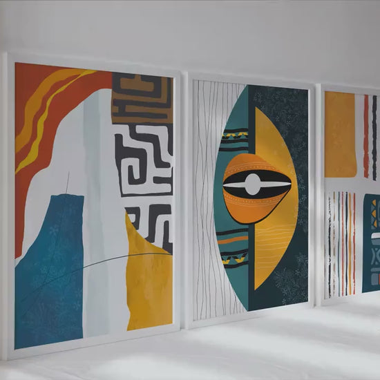 Colorful african art set of 3 print. Abstract tribal decor
