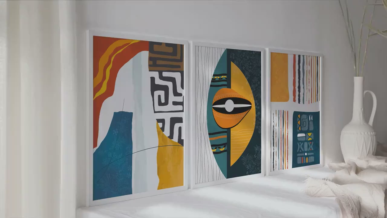 Colorful african art set of 3 print. Abstract tribal decor