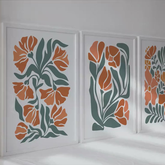 Boho floral set of 3 print. Light Terracotta minimalist botanical mid century gallery wall set