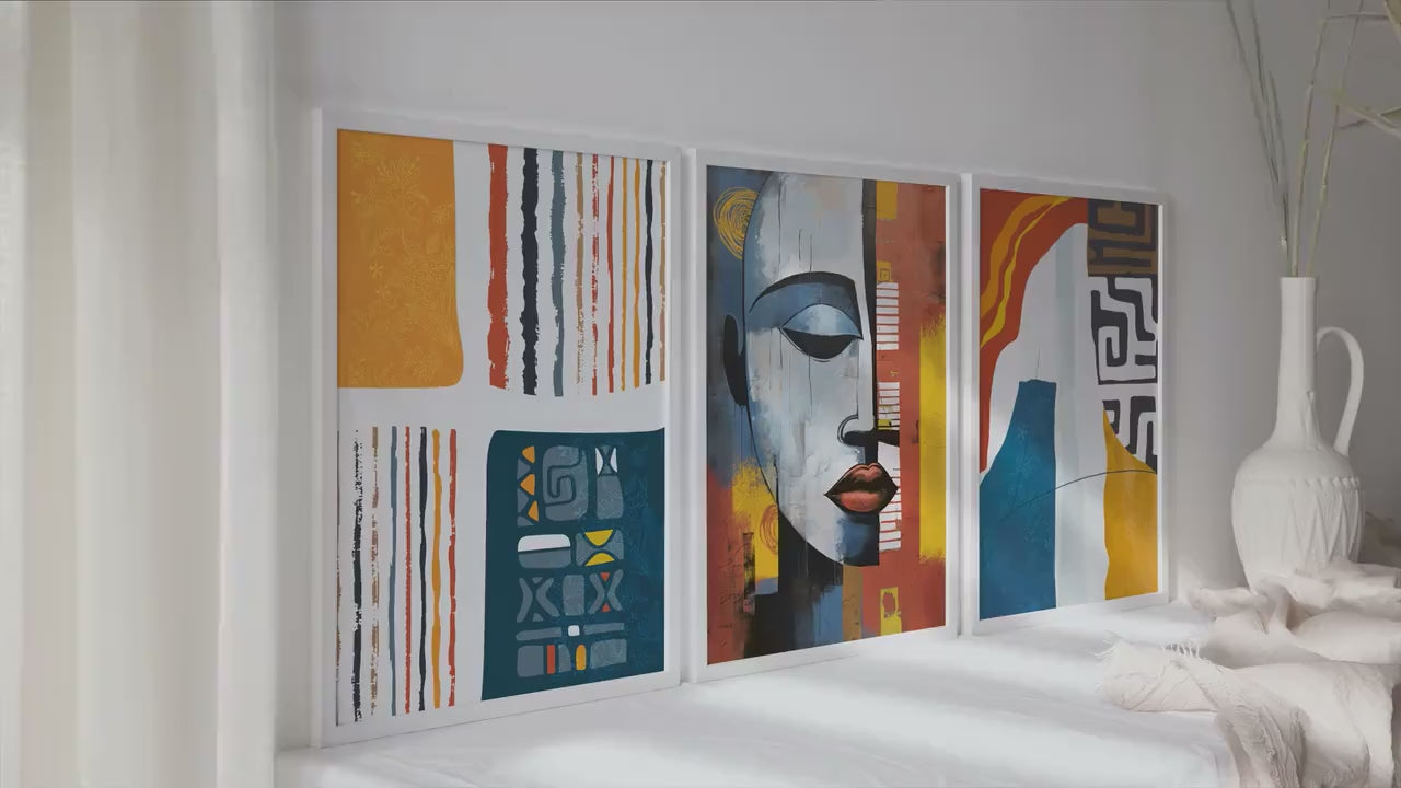 African american art set of 3 prints. Abstract wall art
