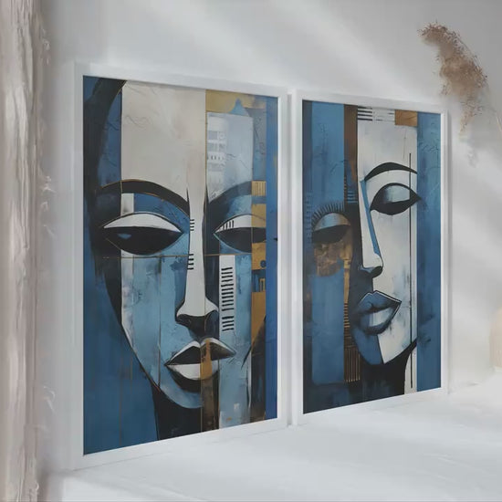 Set of 2 Navy Blue African American Art Prints