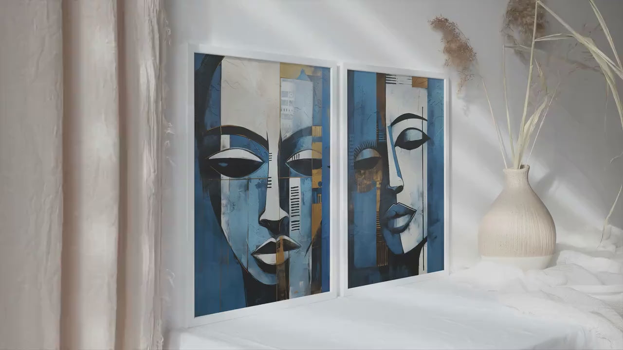 Set of 2 Navy Blue African American Art Prints