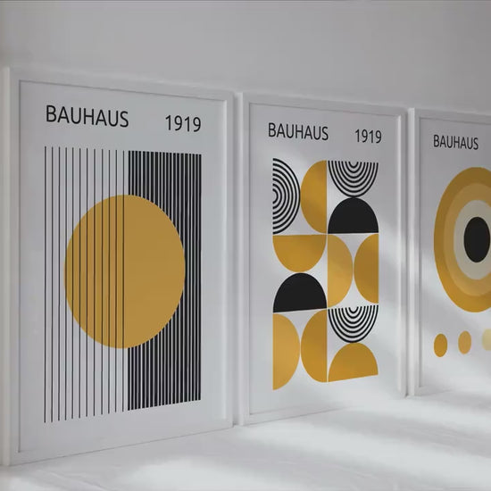 Bauhaus Art Prints Set of 3: Mustard Yellow Mid-Century Modern Posters