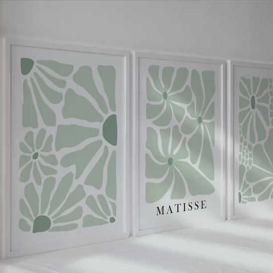 Neutral Sage Green Matisse Flower Set of 3 Print. Minimalist Floral Mid Century Gallery Wall Set