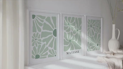 Neutral Sage Green Matisse Flower Set of 3 Print. Minimalist Floral Mid Century Gallery Wall Set