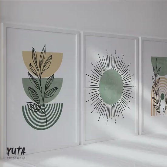Sage Green Boho Wall Art Set of 3 Prints