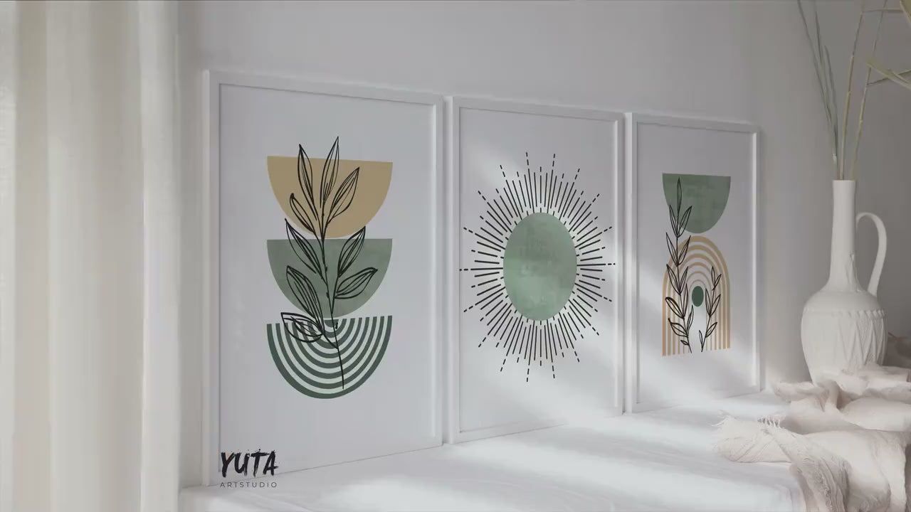 Sage Green Boho Wall Art Set of 3 Prints