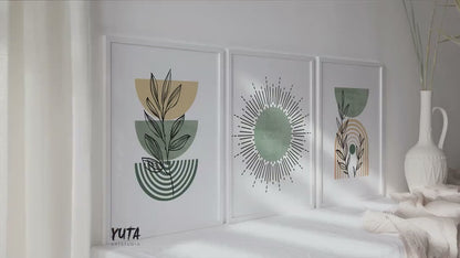 Sage Green Boho Wall Art Set of 3 Prints