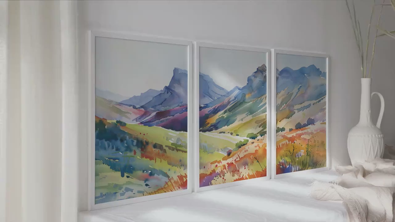 Colorful Mountain Wall Art Set of 3 Print