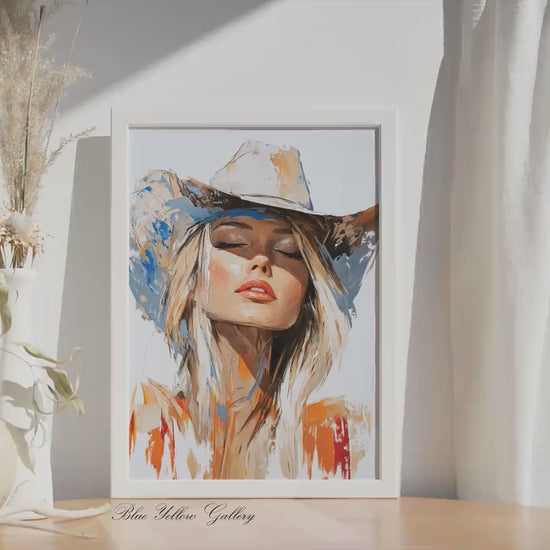 Abstract Cowgirl Wall Art, Modern Western Female Print. Coastal Cowgirl Figurative Art, Rustic Farmhouse Decor, Western Art Print