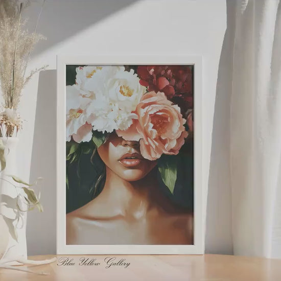 Emerald Green Abstract Black Woman Wall Art Print, Modern African American wall art.  Abstract Female Art, Floral Afrocentric Wall Decor