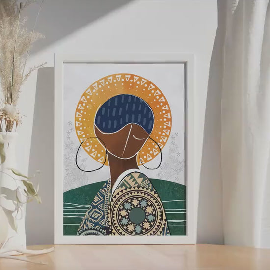 Modern african american art print. Abstract black woman portrait. Contemporary african wall art