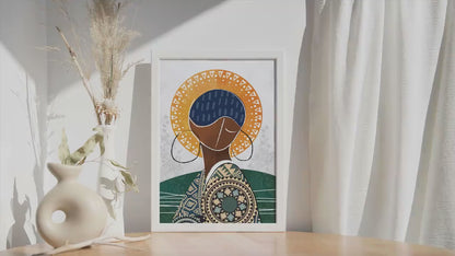 Modern african american art print. Abstract black woman portrait. Contemporary african wall art