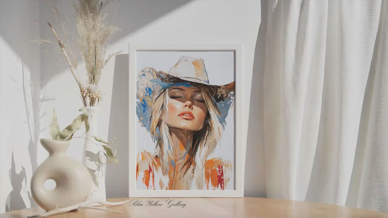 Neutral Abstract Cowgirl Wall Art, Modern Western Art Print, Cowgirl Figurative Art, Rustic Farmhouse Decor, Western Female Print.