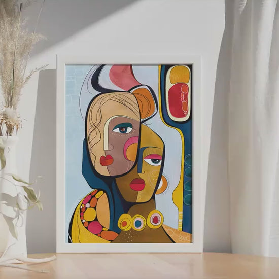 Modern abstract black woman portrait. Colorful afrocentric wall art