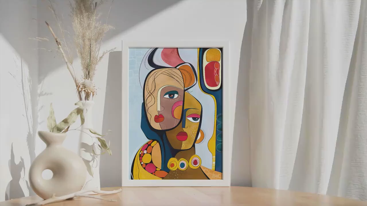 Modern abstract black woman portrait. Colorful afrocentric wall art