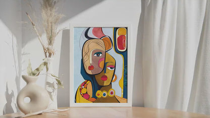 Modern abstract black woman portrait. Colorful afrocentric wall art
