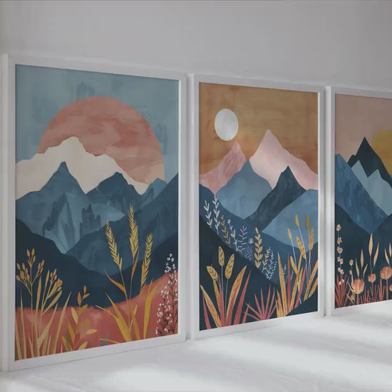 Colorful boho mountains wall art set of 3 print