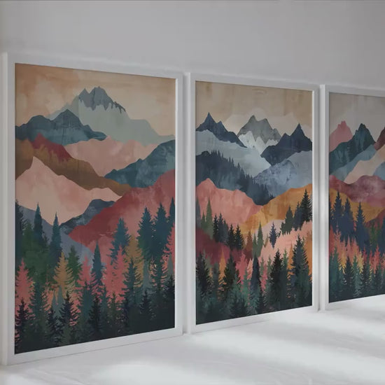 Colorful Mountain Wall Art Set of 3