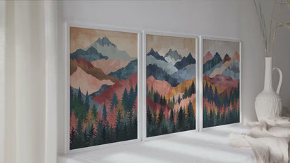Colorful Mountain Wall Art Set of 3