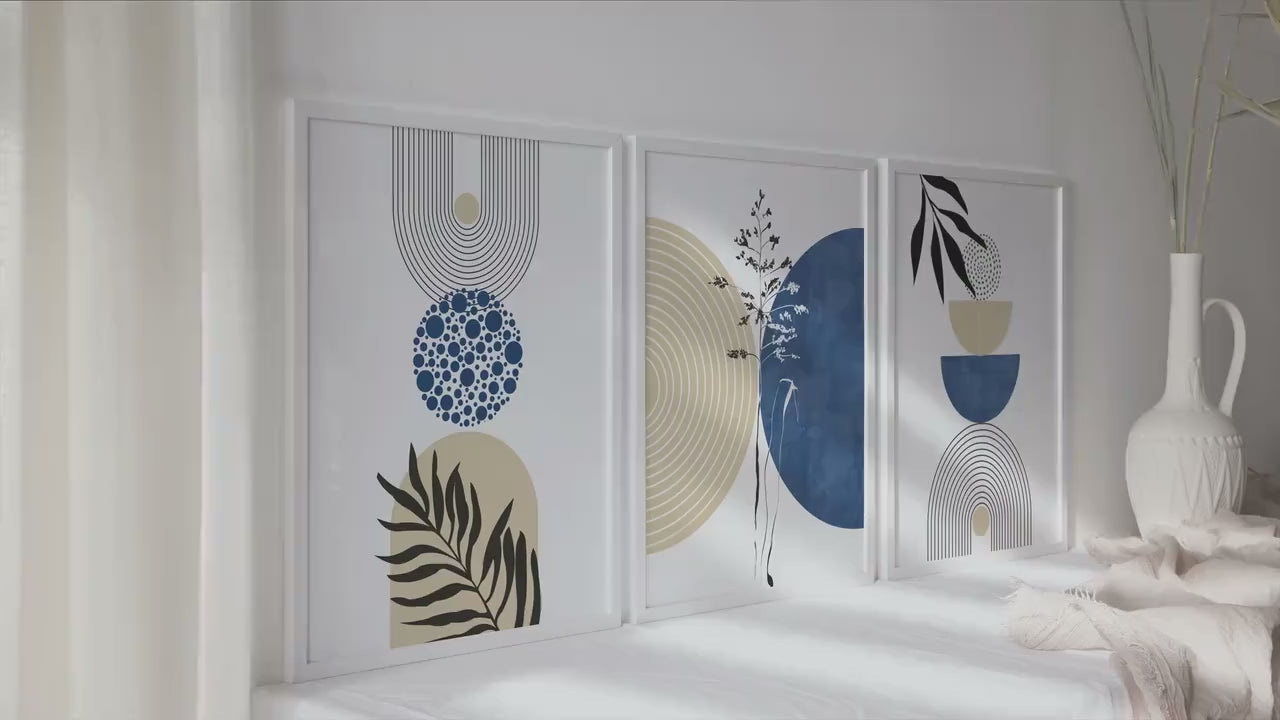 Navy Beige Geometric Wall Art Set of 3