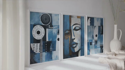 Navy Blue African Art Print Set
