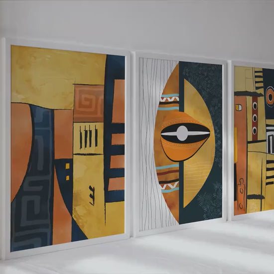 African wall art set of 3 print. Abstract ethnic gallery wall set. Modern colorful above bed posters