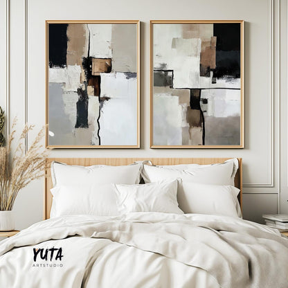 Minimalist abstract art prints featuring neutral color blocks and soft brush texture