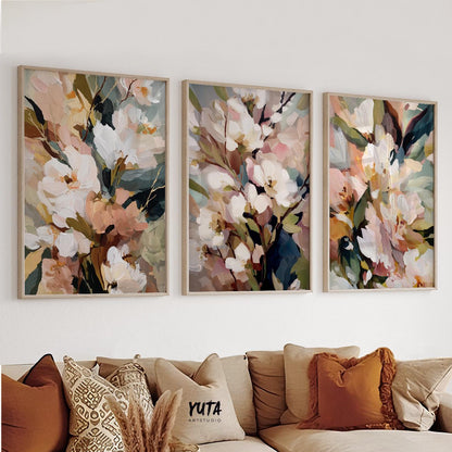 Painterly flower wall art with layered textured petals